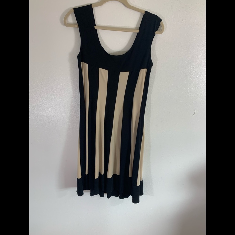 Size 10 Black and Tan striped dress by connected apparel.
